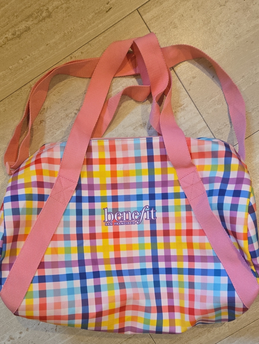 Benefit San Francisco Multi-Color Checkered Tote Bag